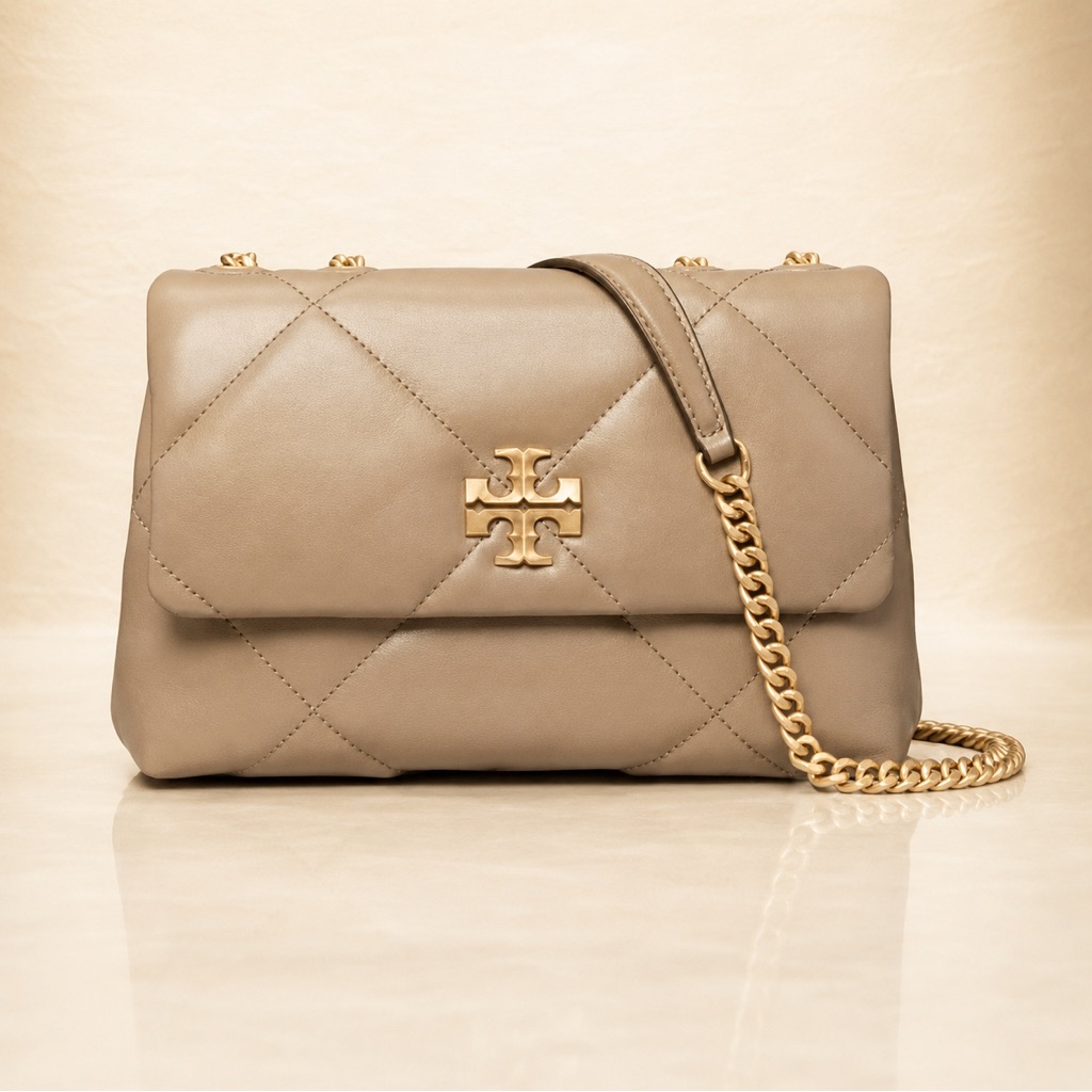 Tory Burch Taupe Oak Diamond Quilt Convertible Shoulder Cross Body Bag Nwt $575